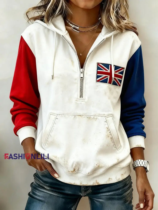 Women's Vintage British style Printed Casual Hoodie